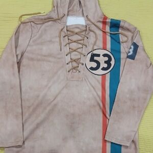 Beige Lace-Up Hoodie with Stripes and Number 53